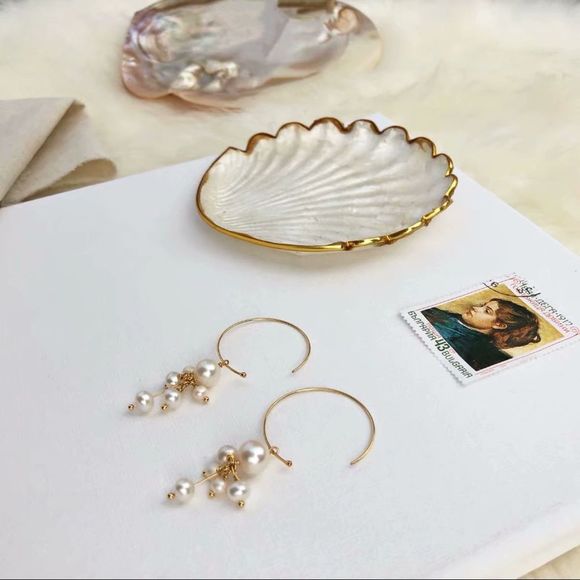 New Freshwater pearl cluster earrings Dangling Dainty gold pearl drop earrings - Picture 6 of 6